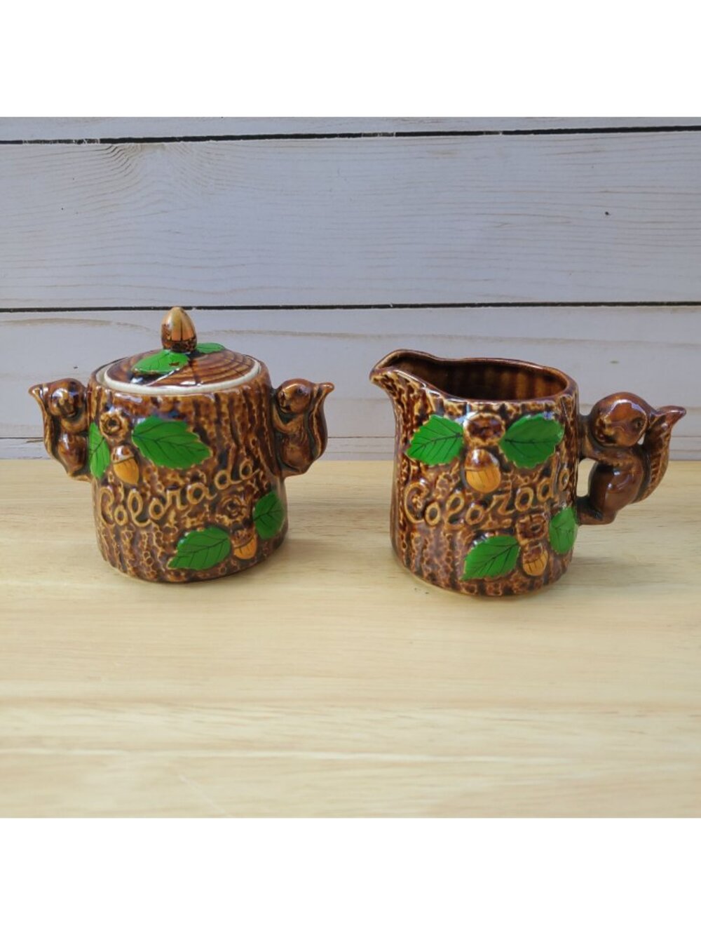 VTG 1960s MCM Colorado Souvenir Squirrel Themed Ceramic Creamer Sugar Bowl Set